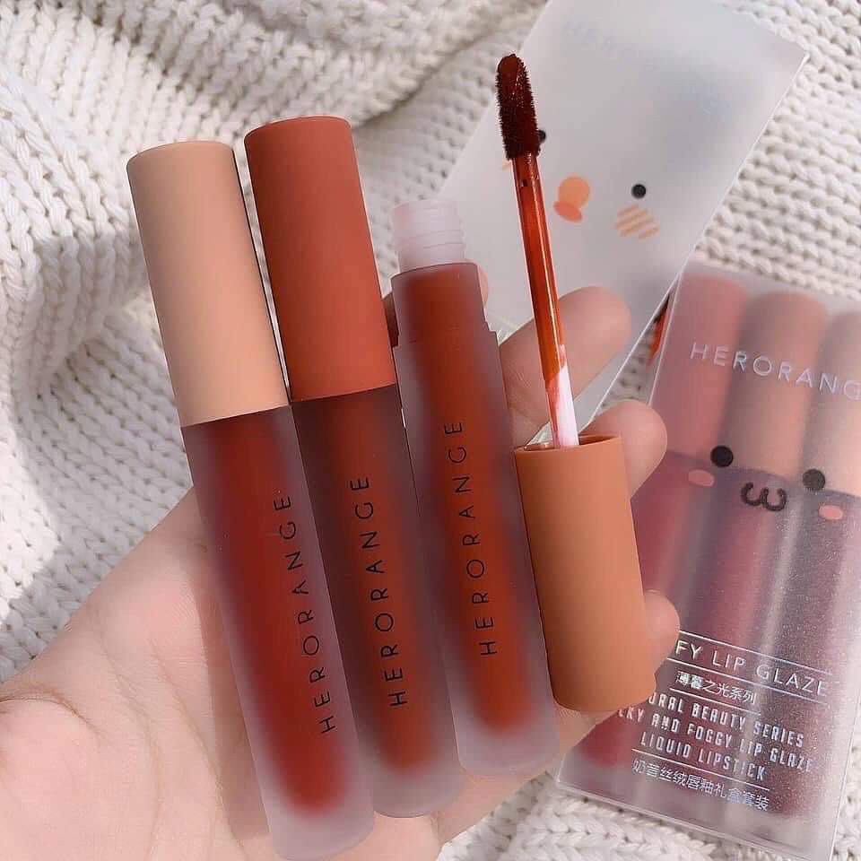 Set 3 Cây Son Kem Lì Herorange Fluffy Lip Glaze