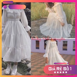 Váy Tiểu Thư Trắng Trễ Vai Hoặc Cổ Vuông Vintage - Đầm Xòe 2 Lớp Mặc Nhiều Kiểu
