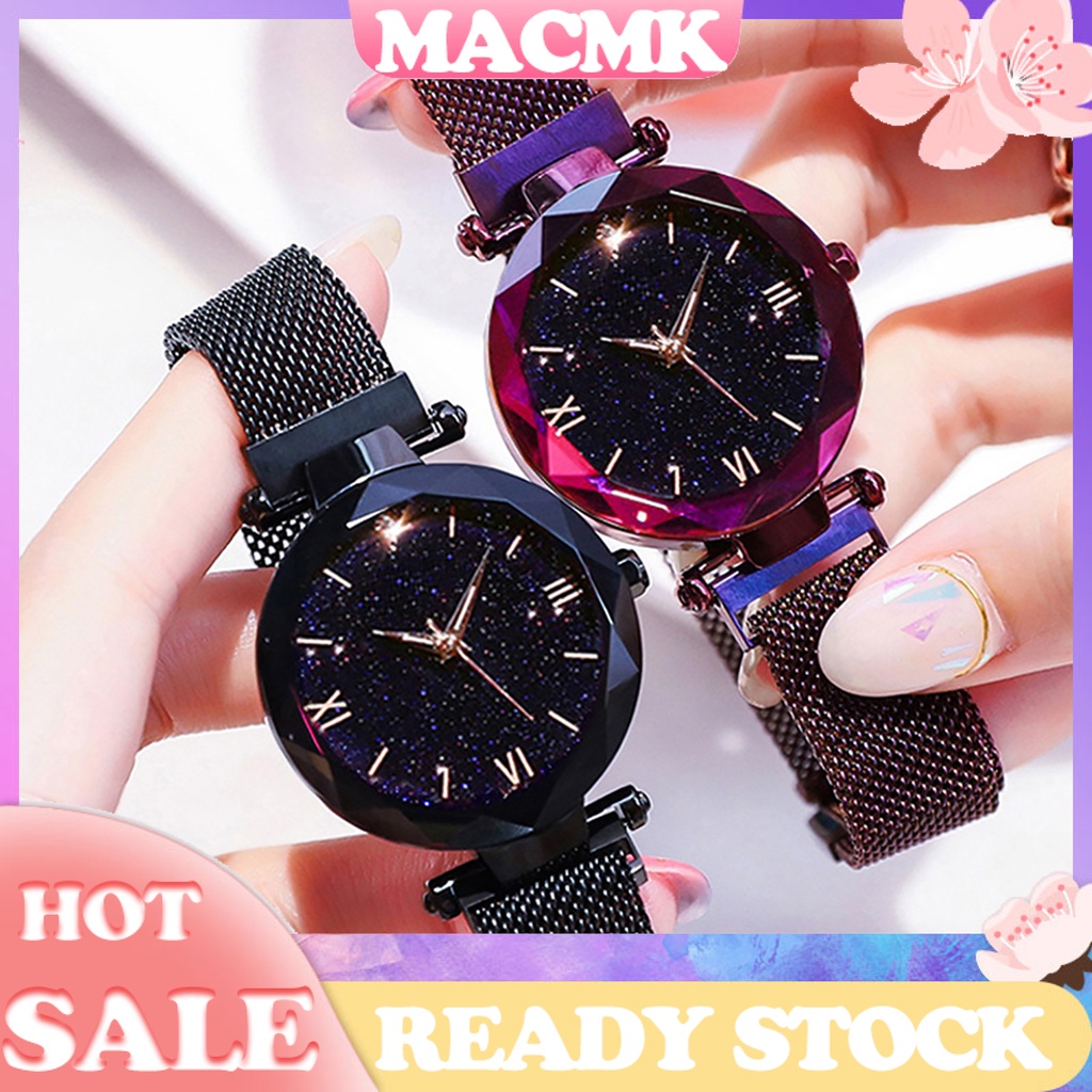 MACmk Women Elegant Starry Mesh Band Quartz Wrist Watch for Daily Life