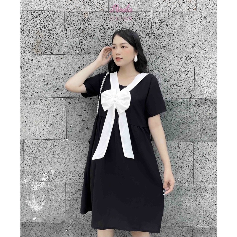 Đầm Nơ Xinh Cổ V Dáng Babydoll