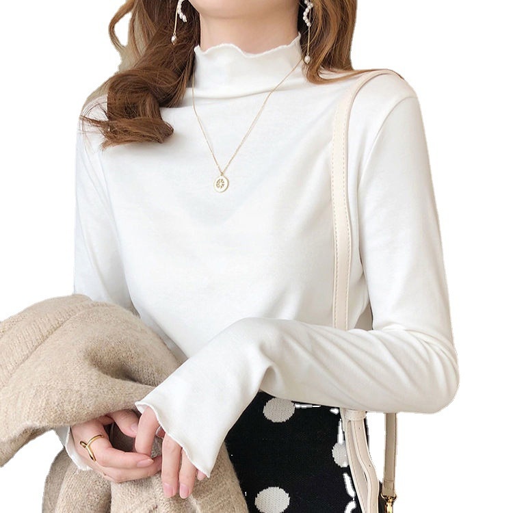 Áo Thun Tay Dài Cổ Cao Bằng Vải Nhung Đức Thời Trang Thu Đông Cho Nữ