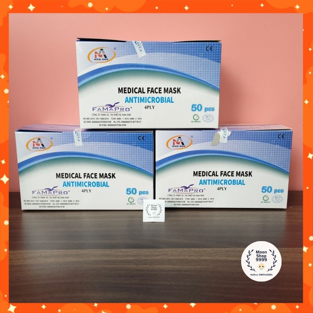 Khẩu trang y tế Famapro 4 lớp, kháng khuẩn, chống nắng, chống giọt bắn Nam Anh- Hộp 50 cái, hàng cao cấp chính hãng