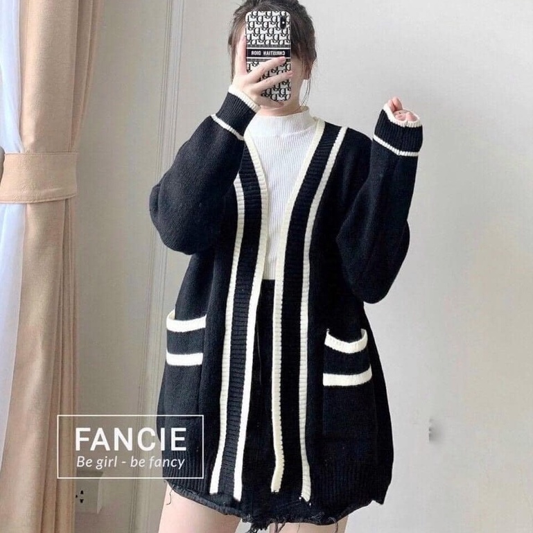 Khoác cadigan hàn phối chất len dày dặn hai màu xinh dễ phối vanmiushop