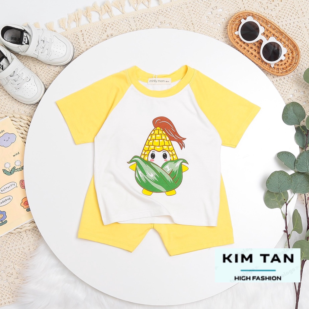 Bộ Cộc Tay MINKY MOM Rau Củ  ⚡FREESHIP⚡ Chất Thun Lạnh Cho Bé Trai, Bé Gái Thoải Mái Thoáng Mát Ngày Hè