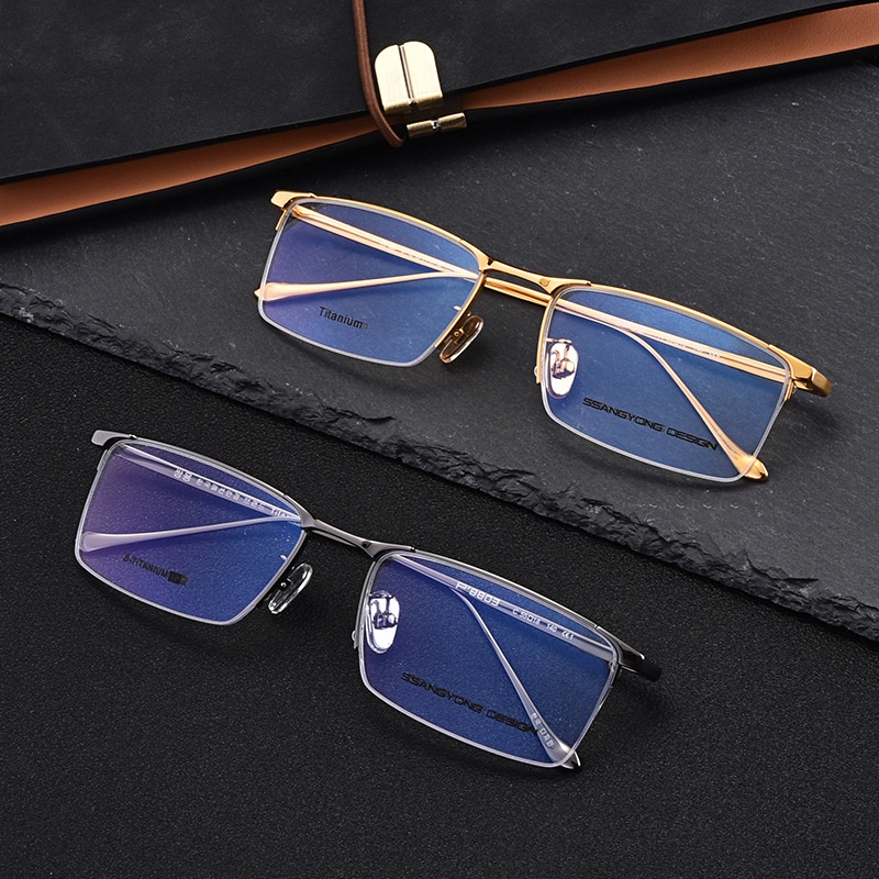 Mắt Kính Nửa Gọng Titan Siêu Nhẹ Nguyên Chất Phong Cách Mới Thanh Lịch Chống Cận Thị Cho Nam