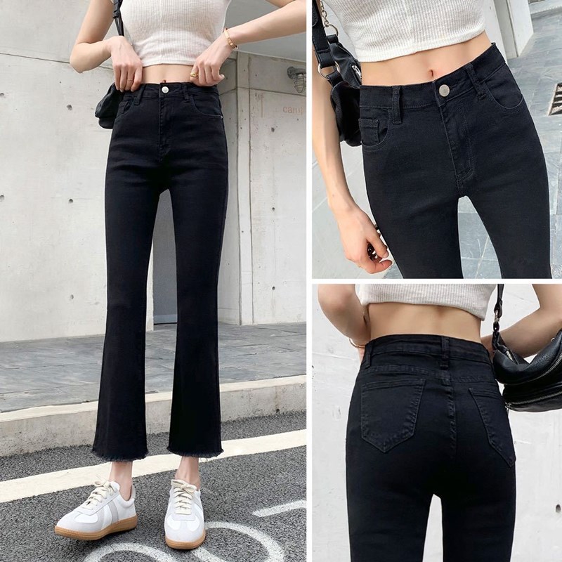 Quần jean dài ống loe dáng ôm thời trang dễ phối đồ cho nữ