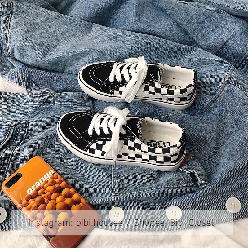 Giày thể thao vải kẻ caro năng động khỏe khoắn màu đen học sinh chất hot trend 2021 giá rẻ mã S40 | BigBuy360 - bigbuy360.vn