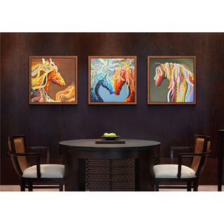 Bộ 3 tranh canvas treo tường ngựa sắc màu khung gỗ cao cấp 122818 - 35 x 35 xm x 3 tranh