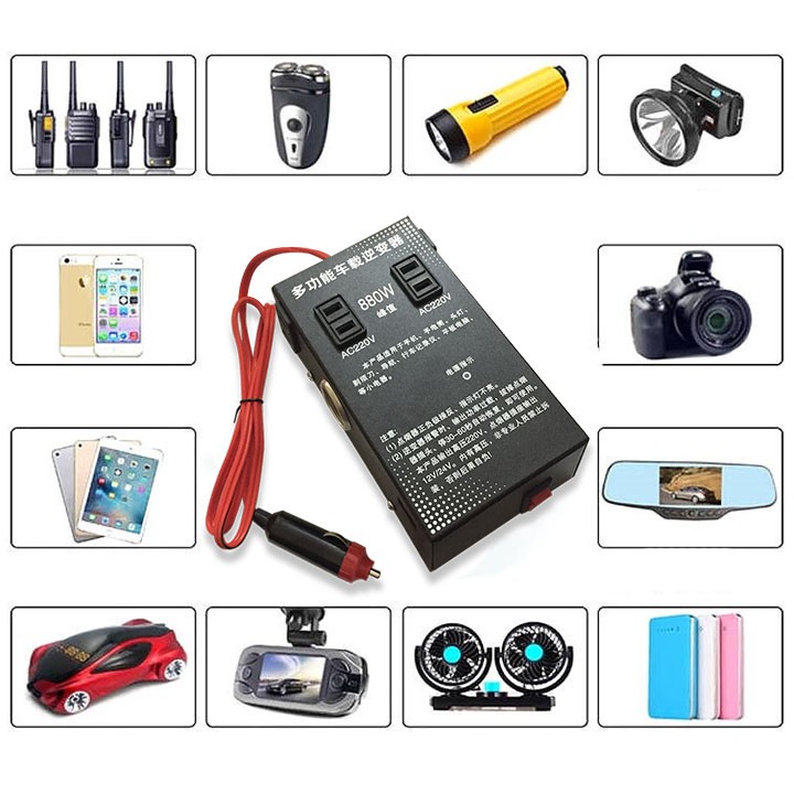 Bộ chuyển đổi nguồn điện chân tẩu 12/24V sang AC 220V-18W cho xe ô tô, xe tải