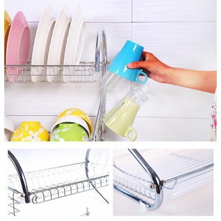 Kệ úp chén bát inox 2 tầng sang trọng 💢 CHẤT LIỆU INOX 304 BỀN ĐẸP💢  Có ống đựng đũa, giá treo cốc đa năng