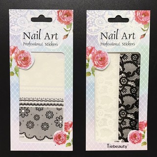 Sticker dán móng nail vải ren trắng đen