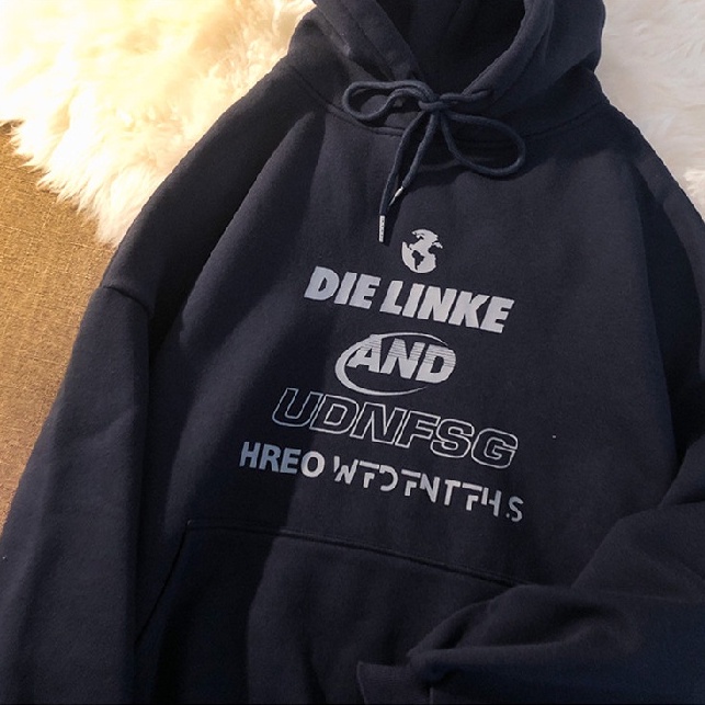 【ZHELIHANGFEI】Áo Hoodie Tay Dài Dáng Rộng In Chữ Cá Tính Thời Trang