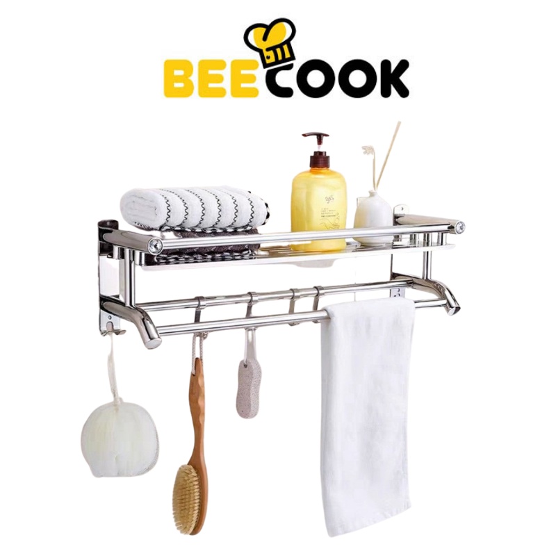 Giá Treo Khăn Nhà Tắm 2 Tầng BEECOOK Inox 304 Kệ Inox Treo Tường Dán Chắc Chắn