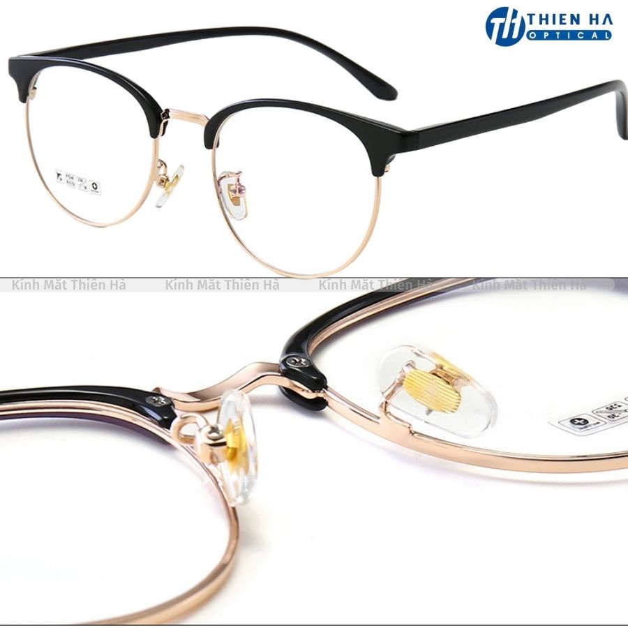 Gọng kính tròn nữ nhựa dẻo THIÊN HÀ OPTICAL nhựa dẻo viền mí nhựa cầu kim loại dáng tròn trẻ năng động nhiều màu TH6214