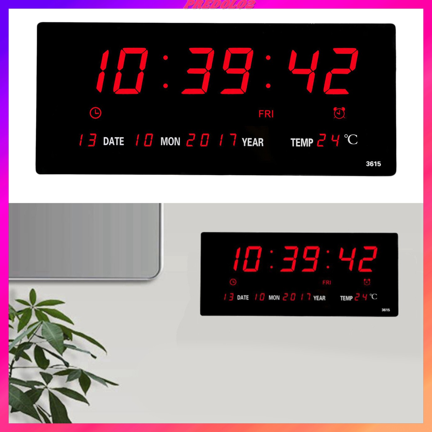 igital LE Wall Alarm Clock isplay Calendar Temperature 12/24H Calendar