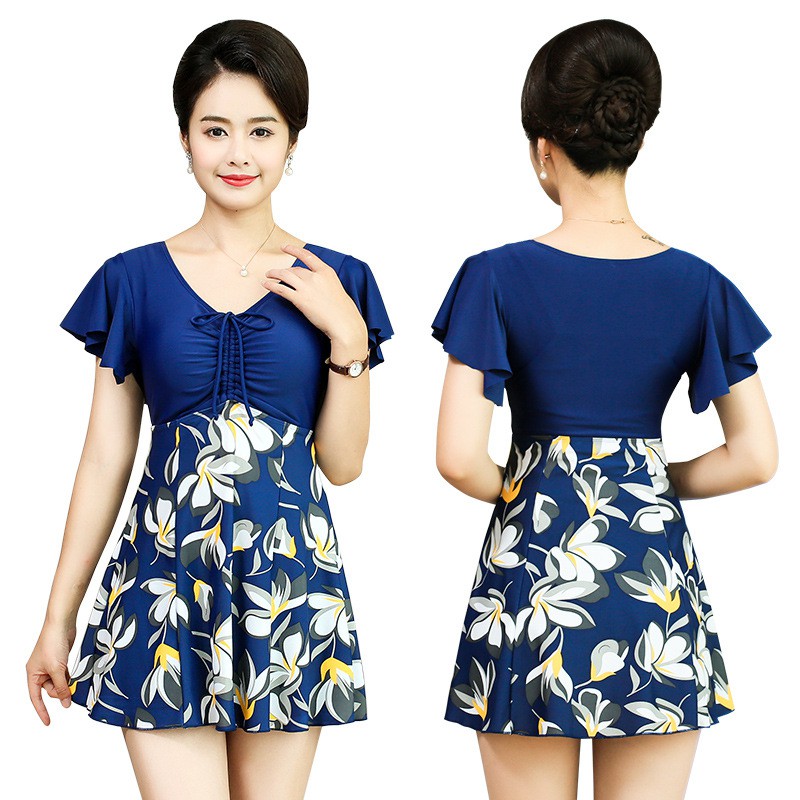 (Sẵn) Bikini Đồ bơi đi biển váy phối hoa cho các mẹ trung niên, người lớn tuổi,váy một mảnh Youyou