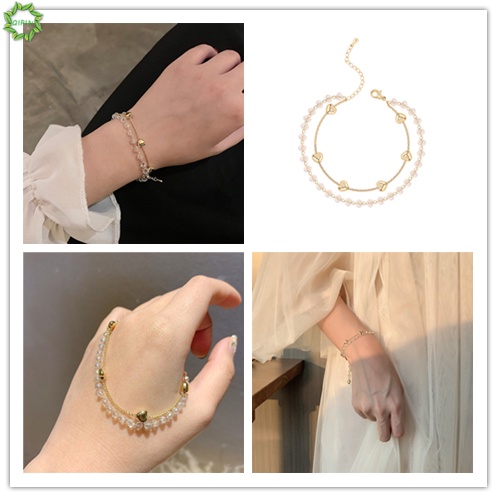 Vòng tay hai lớp hình trái tim phong cách Hàn Quốc cho nữ