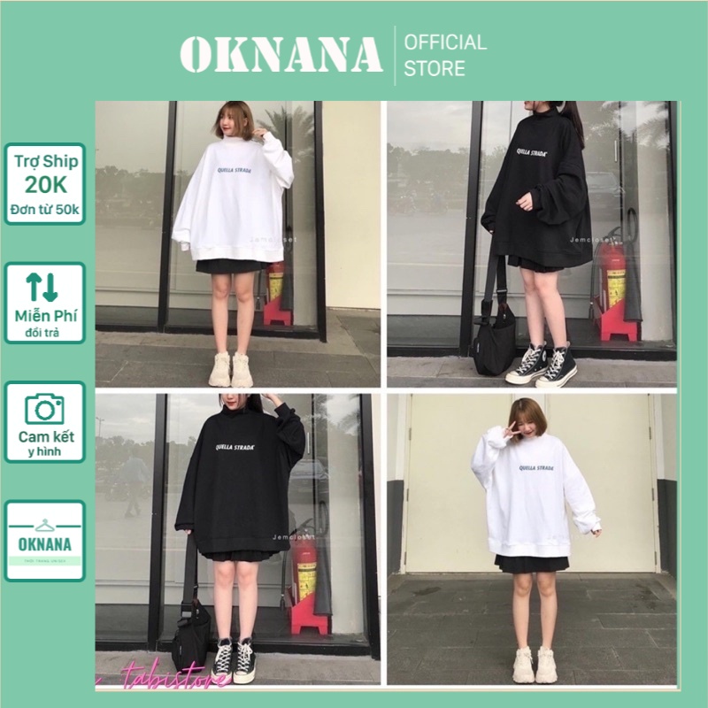 Áo sweater unisex nỉ bông cotton dưới 80kg oknana - Sweater Quella strada