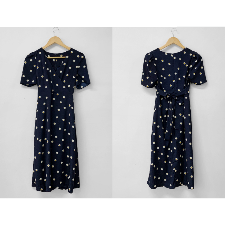 Korean S-XL Daisy Floral Women Chiffon Short Sleeve Summer Dress