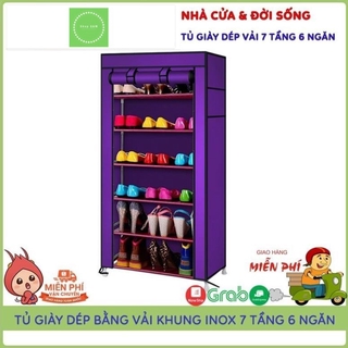 Tủ Để Giày Dép Thông Minh 7 Tầng 6 Ngăn, Tủ Vải Giày Dép Khung Inox Chắc Chắn Tặng Kèm Túi Đựng Giày T&M