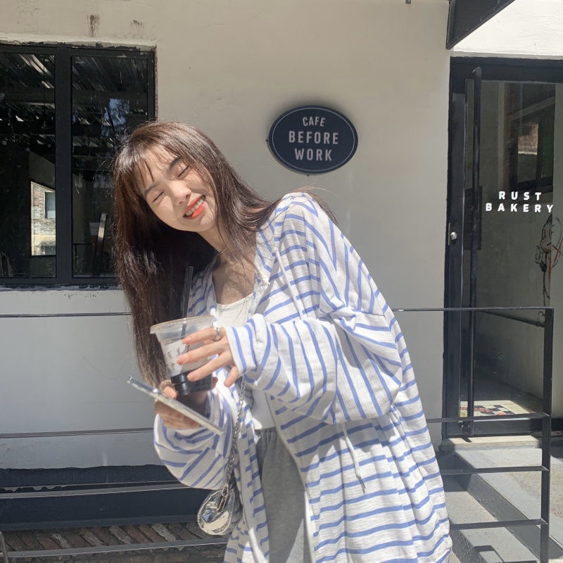 Áo Khoác cardigan Họa Tiết Kẻ Sọc Thời Trang Hàn Quốc Cho Nữ