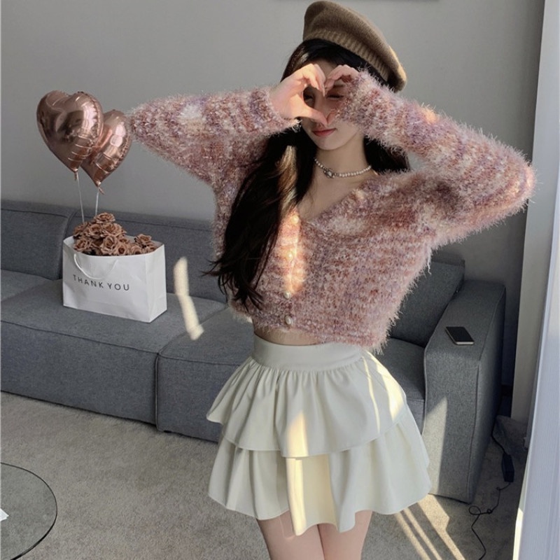 Áo Sweater Nữ Tay Dài Dáng Rộng Cổ Chữ V Thời Trang