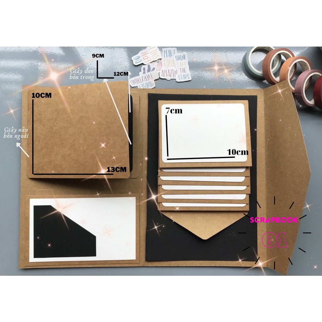 S01 Scrapbook mini, sổ dán ảnh đã có sẵn hiệu ứng, quà tặng sinh nhật đáng yêu