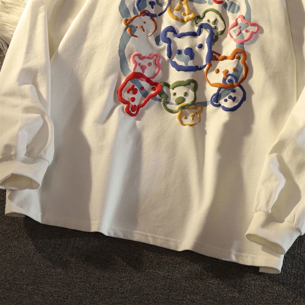 Áo Thun Tay Dài Cổ Tròn In Hình Gấu Xốp Phong Cách Retro Nhật Bản Cho Nam Và Nữ | BigBuy360 - bigbuy360.vn