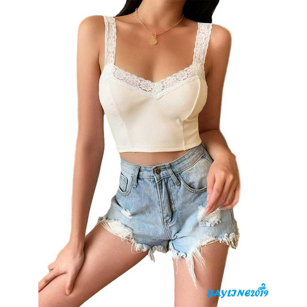 Áo Nữ Không Tay Cổ Chữ V Phối Ren Gợi Cảm Sành Điệu Cho Nữ