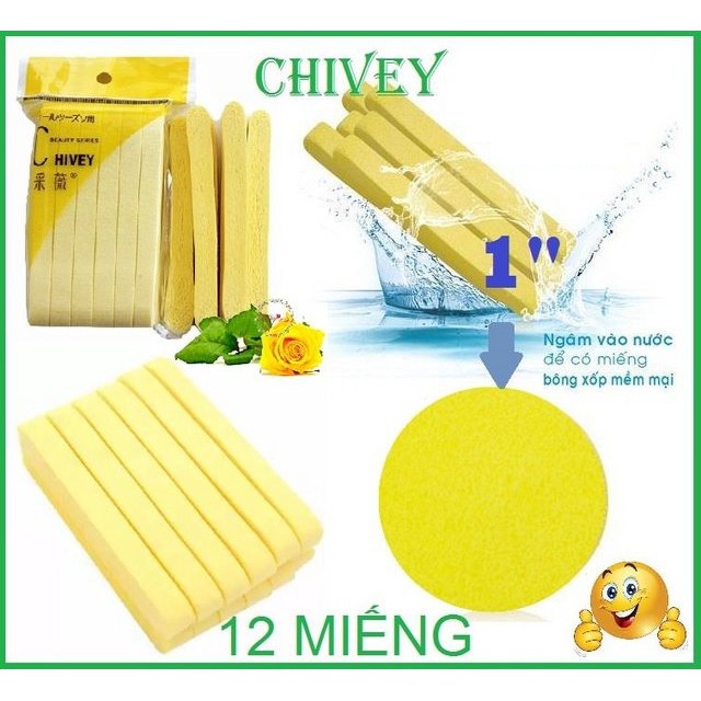 Mút Bọt Biển Bông Nở Rửa Mặt 12 Miếng Chivey Nhật Bản Mềm Mại Sạch Sâu - HT217