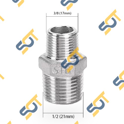 [KÉP THU] Chuyển 1/2 21 xuống 13 &amp; 17 hai đầu ren ngoài bằng INOX (Inox pipe reducing hexagon nipple) Man thu &amp; đều