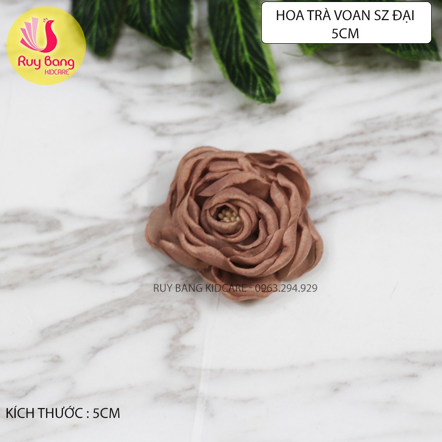 Hoa trà voan size 5cm hoa dùng làm hoa cài áo, hoa trang trí phụ kiện tóc, phụ kiện may mặc