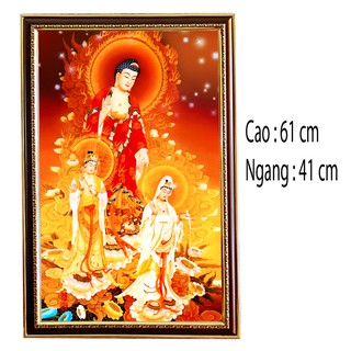 TRANH PHẬT GIÁO ÉP GỖ KHUNG [ TÂY PHƯƠNG TAM THÁNH ]  CAO 61CM , NGANG 41 CM