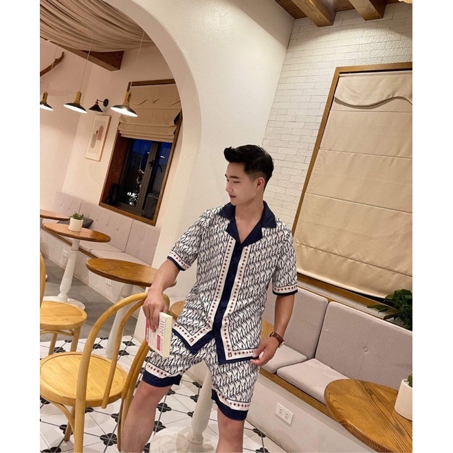 Set đi biển cổ bẻ 2227, Bộ hè nam pijama new hot trend