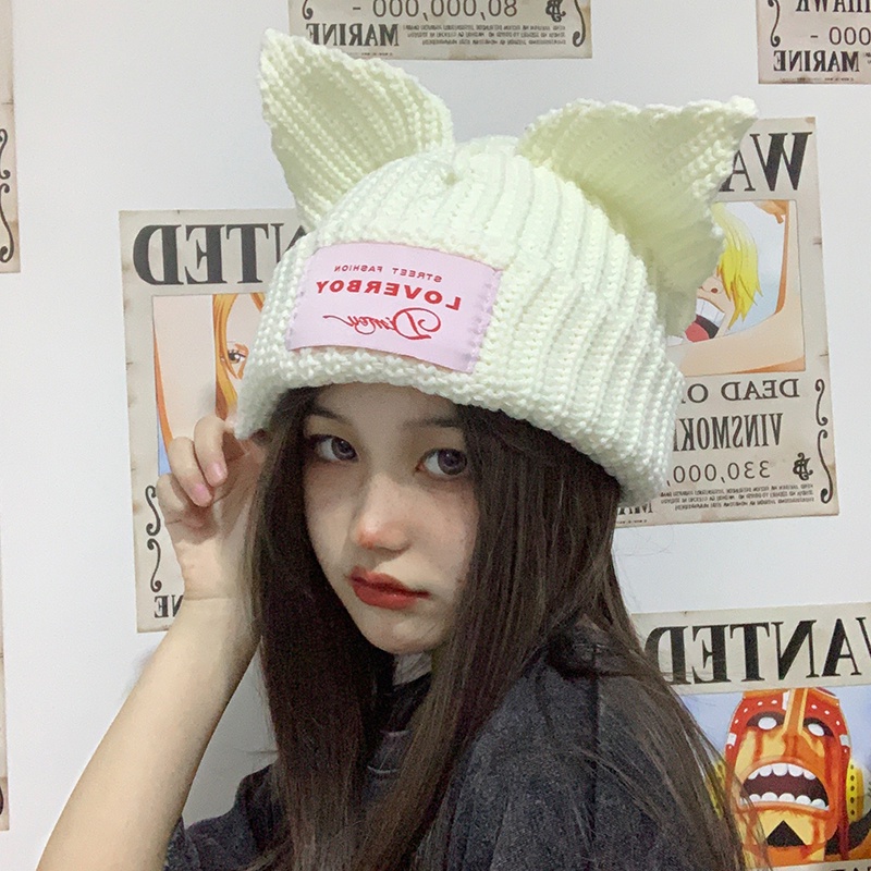 Mũ len trùm đầu giữ ấm thiết kế tai động vật dễ thương thời trang thu đông phong cách Âu Mỹ