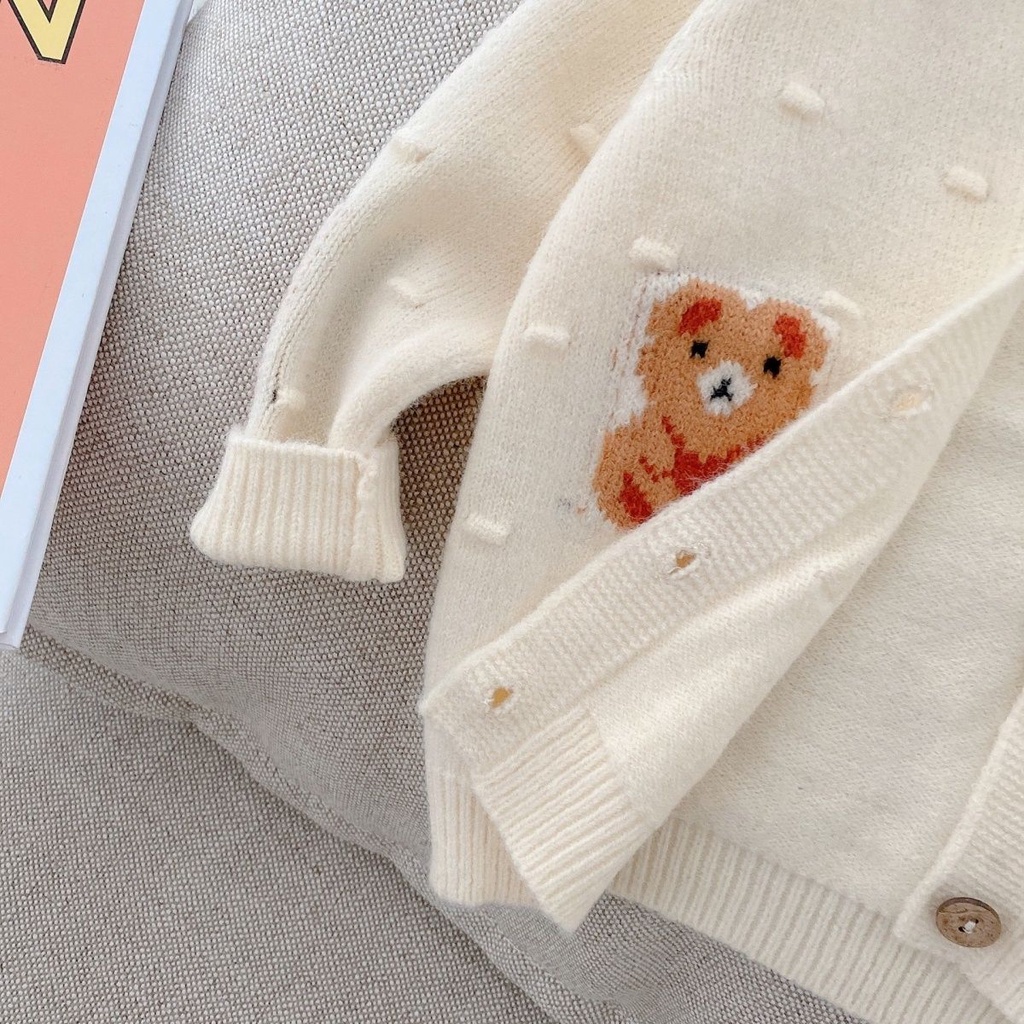 Áo Khoác Cardigan Dệt Kim In Hình Gấu Dễ Thương Thời Trang Xuân Thu Cho Bé Trai Và Gái