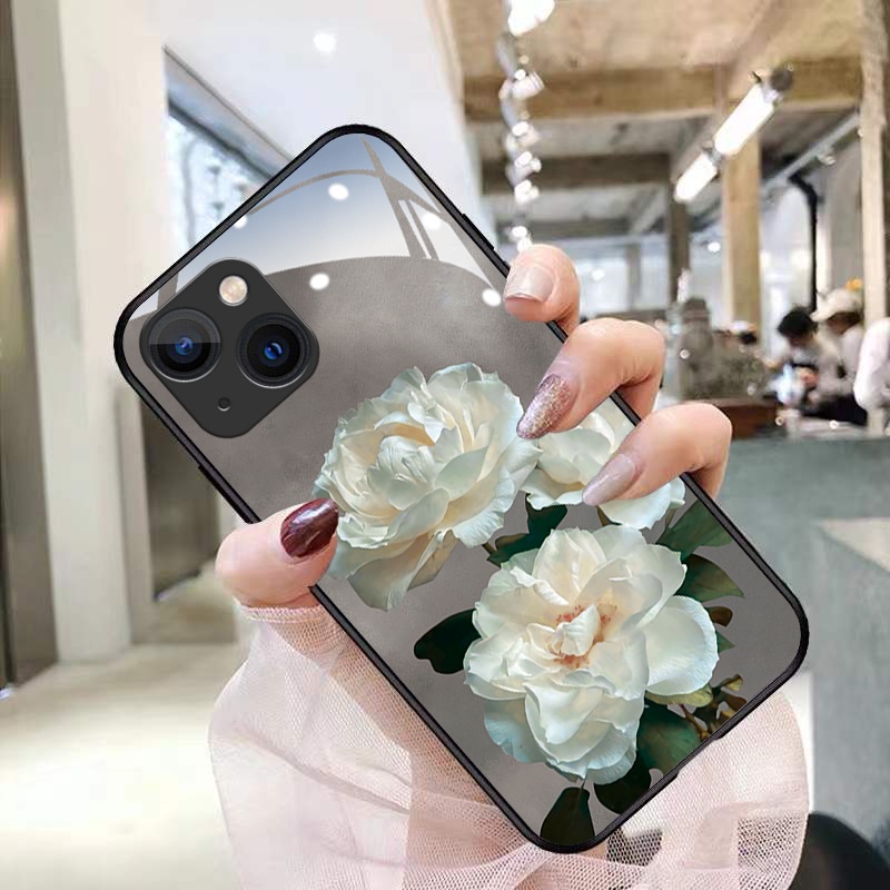 Ốp điện thoại kính cường lực hình hoa thích hợp cho iphone 13 pro MAX 11 pro 14 plus 12 mini X XR XS MAX 6S 6 plus 7 8