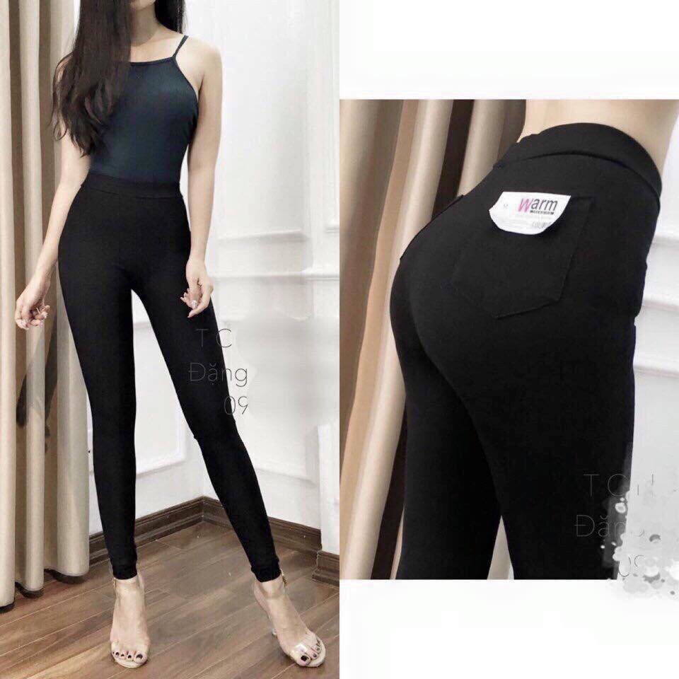 Quần legging nữ dài nâng mông co giãn gen bụng dáng ôm bó- Quần vải cotton nữ cạp chun màu đen mặc đi học công sở