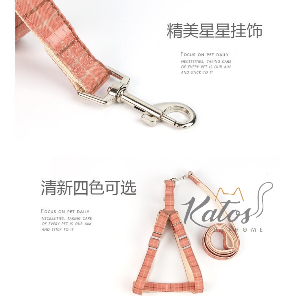 Dây dắt yếm sọc caro cho chó mèo