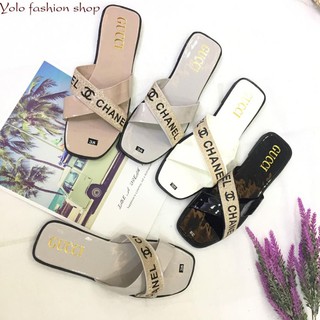 [Hình thật] DL8_Dép nữ quai chéo đế bằng thời trang sang chảnh