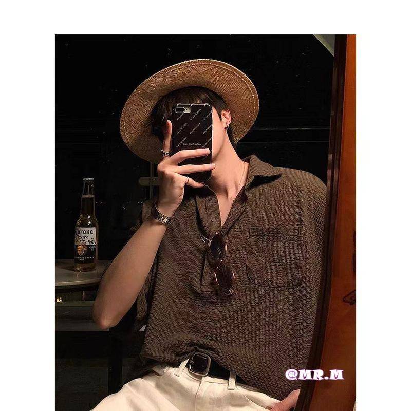 Áo thun Polo thời trang nam phong cách Hàn Quốc ngắn tay đan áo thun Polo