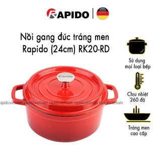 Nồi Gang Đúc Tráng Men Rapido size 20cm, 22cm, 24 cm, Nồi Gang Kho Thịt Cá, - TQ076