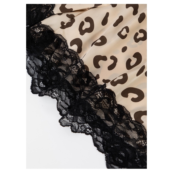 Bộ Đồ Ngủ Hai Dây Phối Ren Họa Tiết Da Báo Có Miếng Đệm Ngực Thời Trang Quyến Rũ Cho Nữ