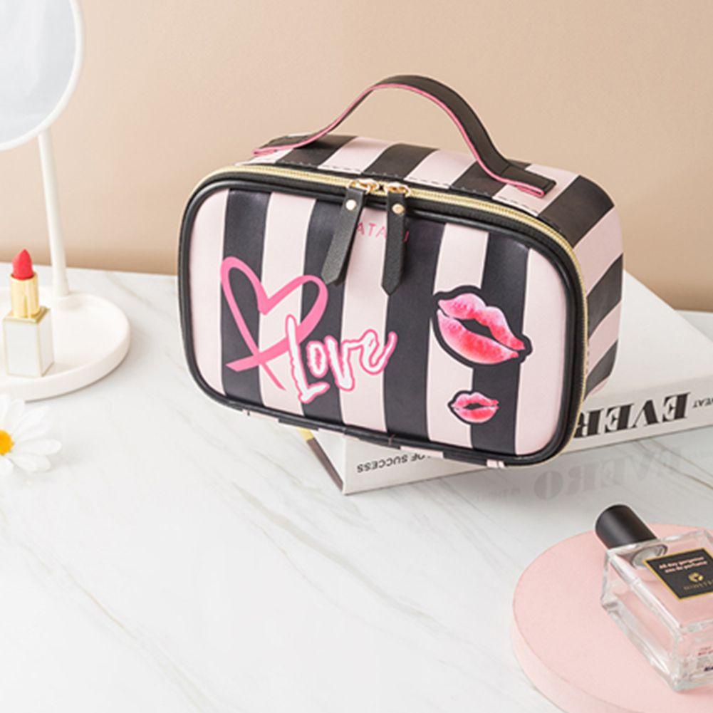 Túi Đựng Cọ Trang Điểm Sức Chứa Lớn Họa Tiết Kẻ Sọc / Hình Đôi Môi Độc Đáo Tiện Dụng Giá Đỡ