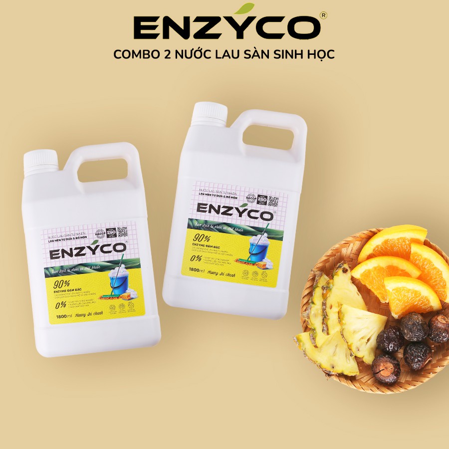 Combo 2 Chai Nước Lau Sàn Sinh Học ENZYCO Lên Men Từ Dứa Và Bồ Hòn Hương Sả Chanh 1.8L 바닥청소용 세제  Floor cleaner