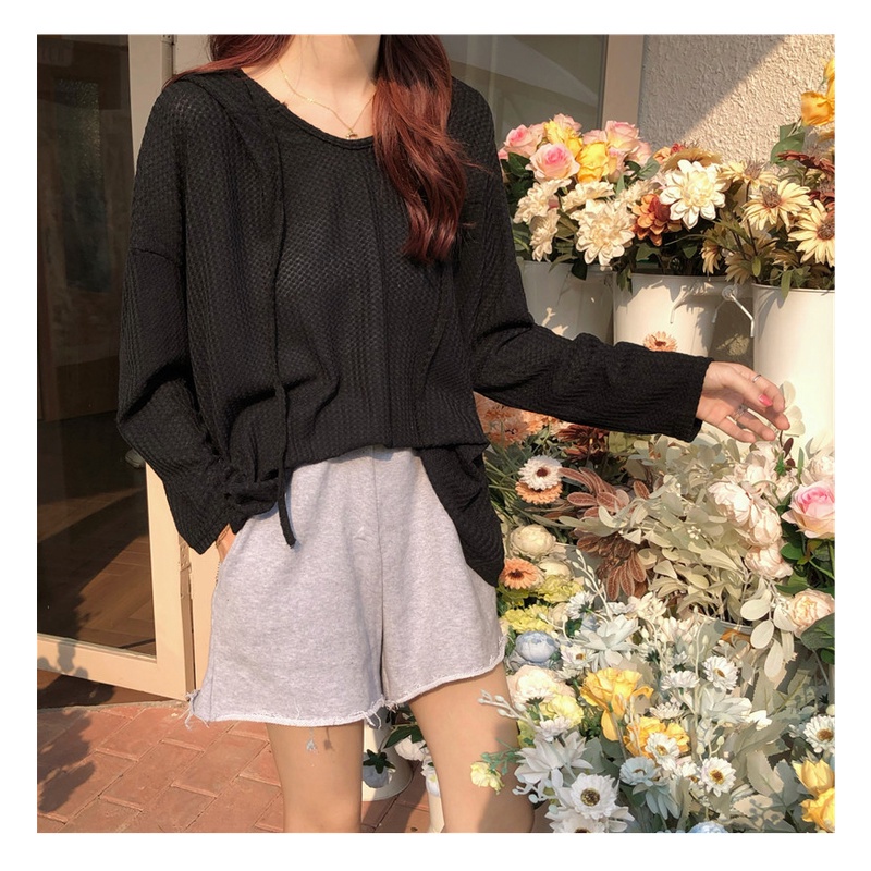 SUXI Áo hoodie tay dài màu sắc đơn giản phong cách Hàn Quốc cho nữ