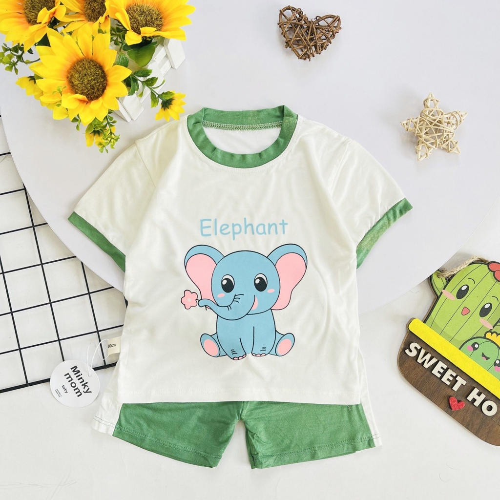 Bộ cộc mặc hè cho bé, Bộ cotton thun lạnh loại 1 cho bé trai và bé gái size 8-18kg