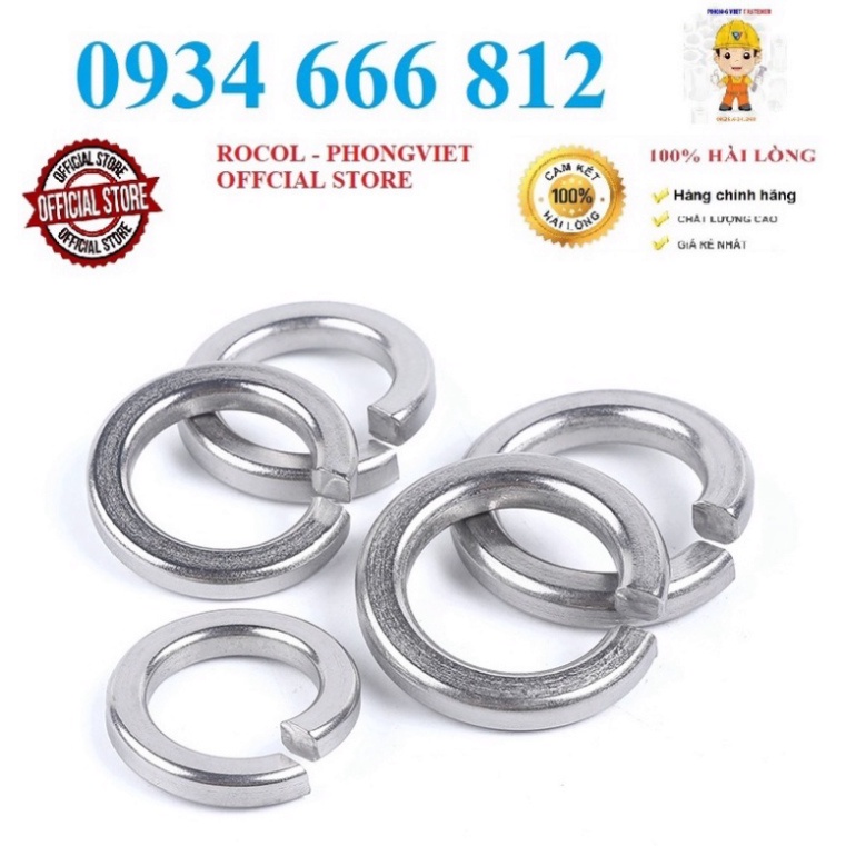 Set 50 cái Long đen vênh INOX 201 M3,M4, M5, M6, M8, M10,M12