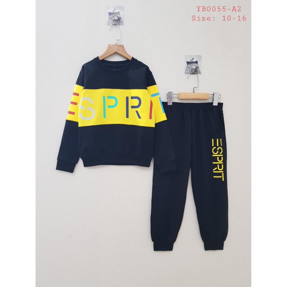 YB0055-A2 - Bộ nỉ da cá, bé trai, dài tay, in chữ SPR, màu đen-vàng , size to 10t-16- Top1Kids - Hàng Made In Vietnam