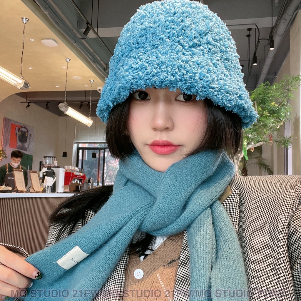 Mũ xô MG STUDIO dệt kim vải nhung san hô 4 màu tùy chọn